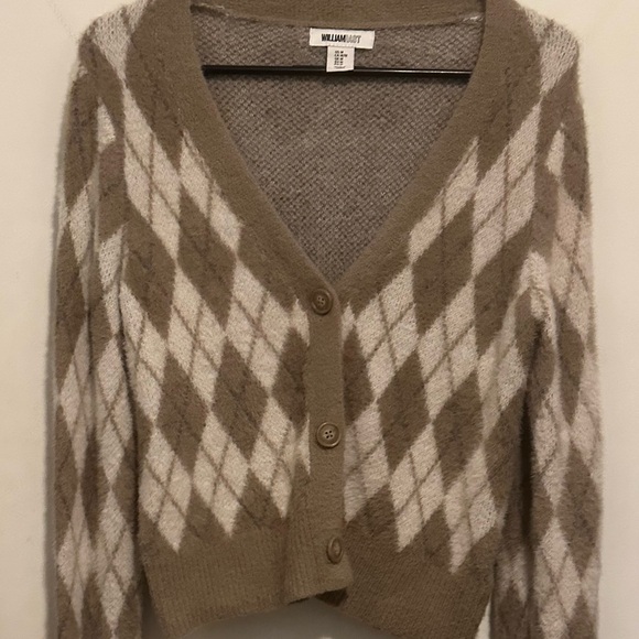 William Rast Sweaters - William Rast Cream and Brown Cropped Cardigan Sweater